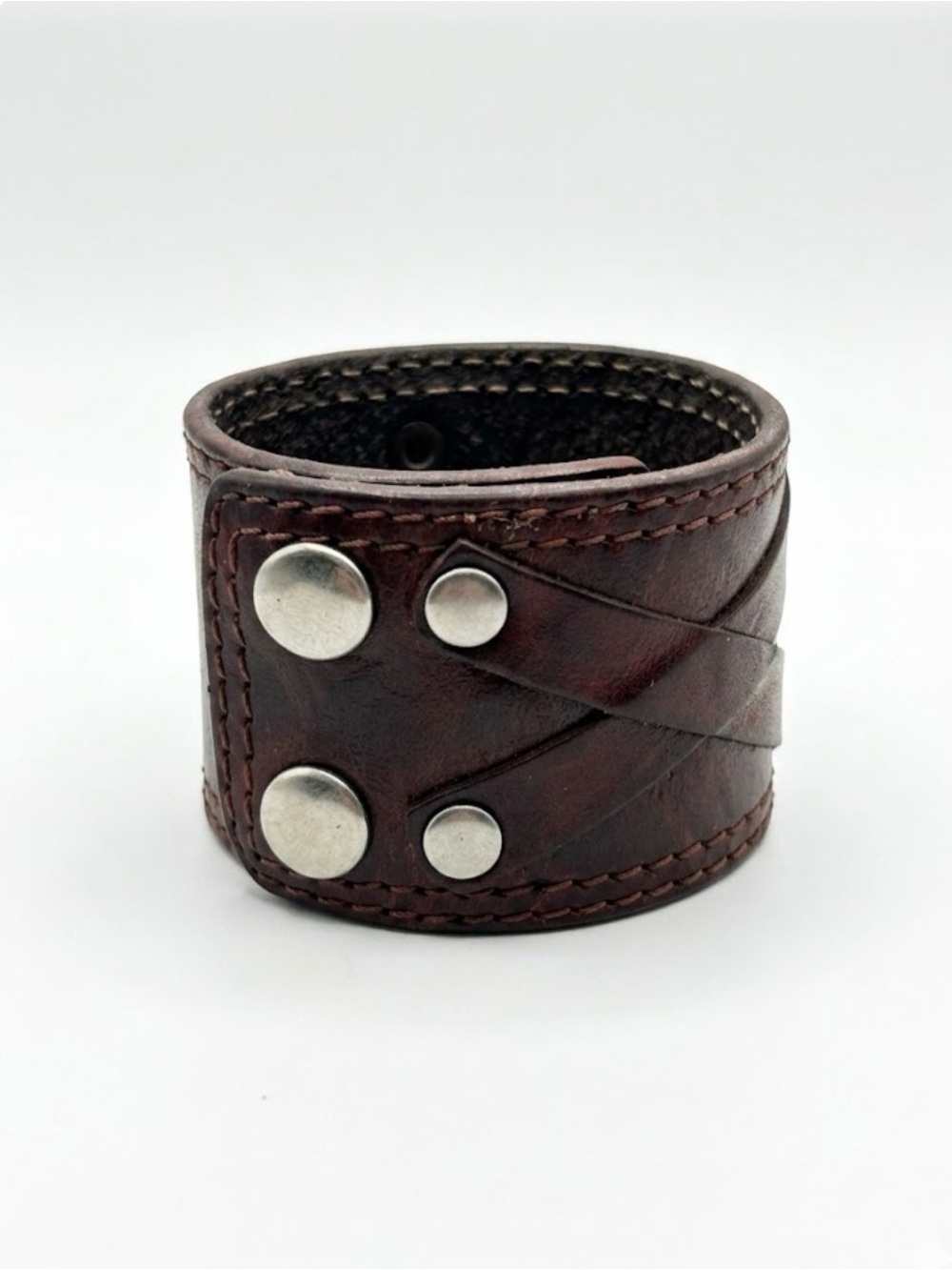 Cuff Bracelet for Women-Brown Leather and Snaps.